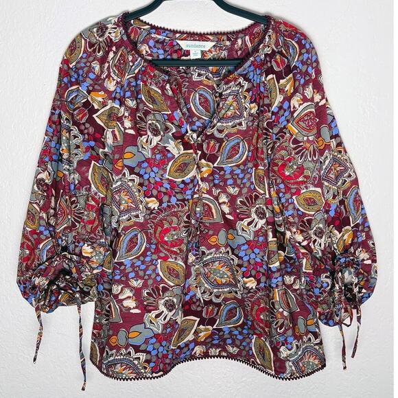 Sundance Women's Belladonna Beauty Top Bohemian Peasant Casual Ric Rac Cotton S - Picture 2 of 8